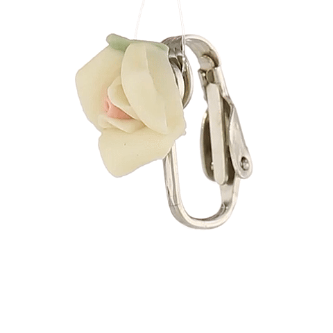 1928 Bridal Porcelain Rose Clip On Earrings