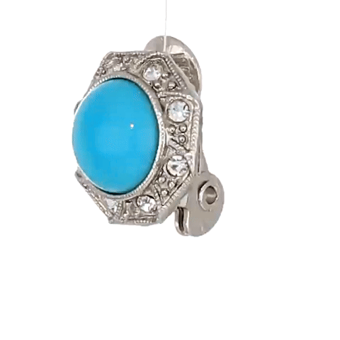 1928 Jewelry Faux Pearl Crystal Round Button Clip On Earrings