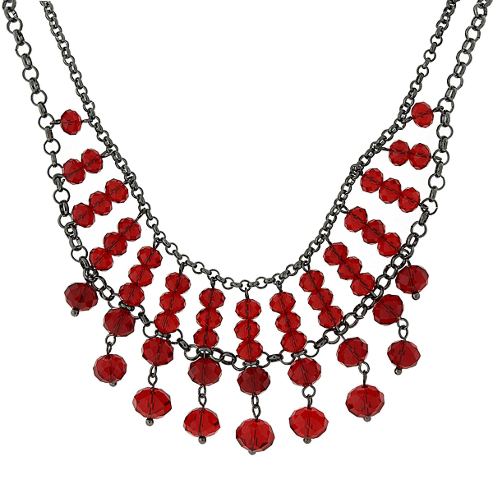 1928 Jewelry Multi Faceted Beaded Two Tier Chain Necklace 16" + 3" Extender