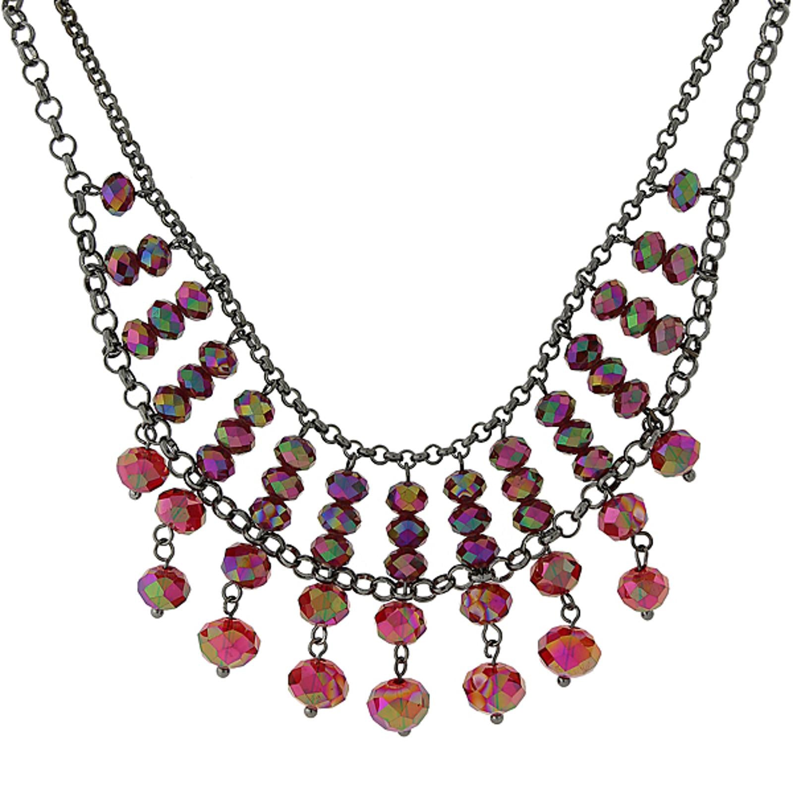 1928 Jewelry Multi Faceted Beaded Two Tier Chain Necklace 16" + 3" Extender