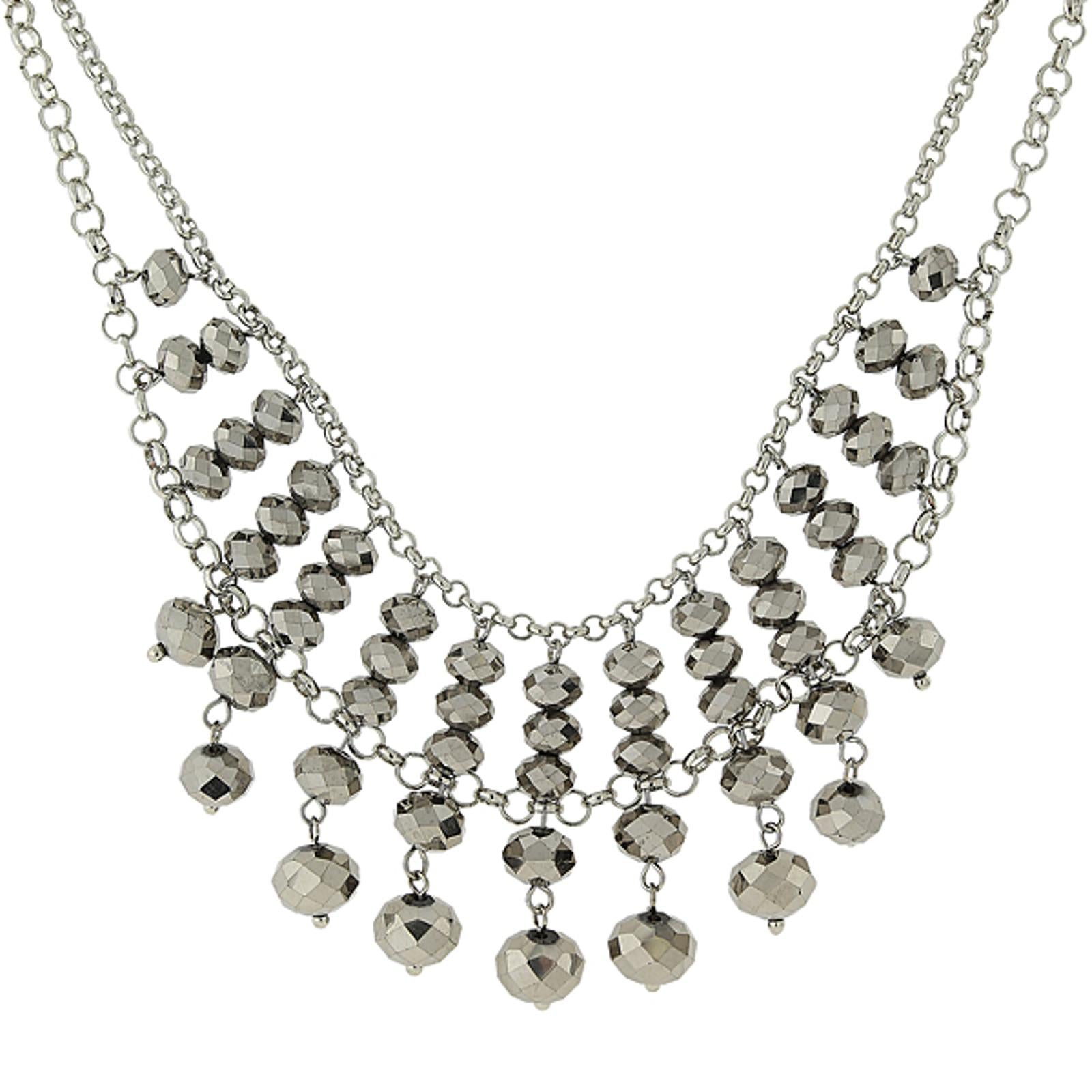 1928 Jewelry Multi Faceted Beaded Two Tier Chain Necklace 16" + 3" Extender