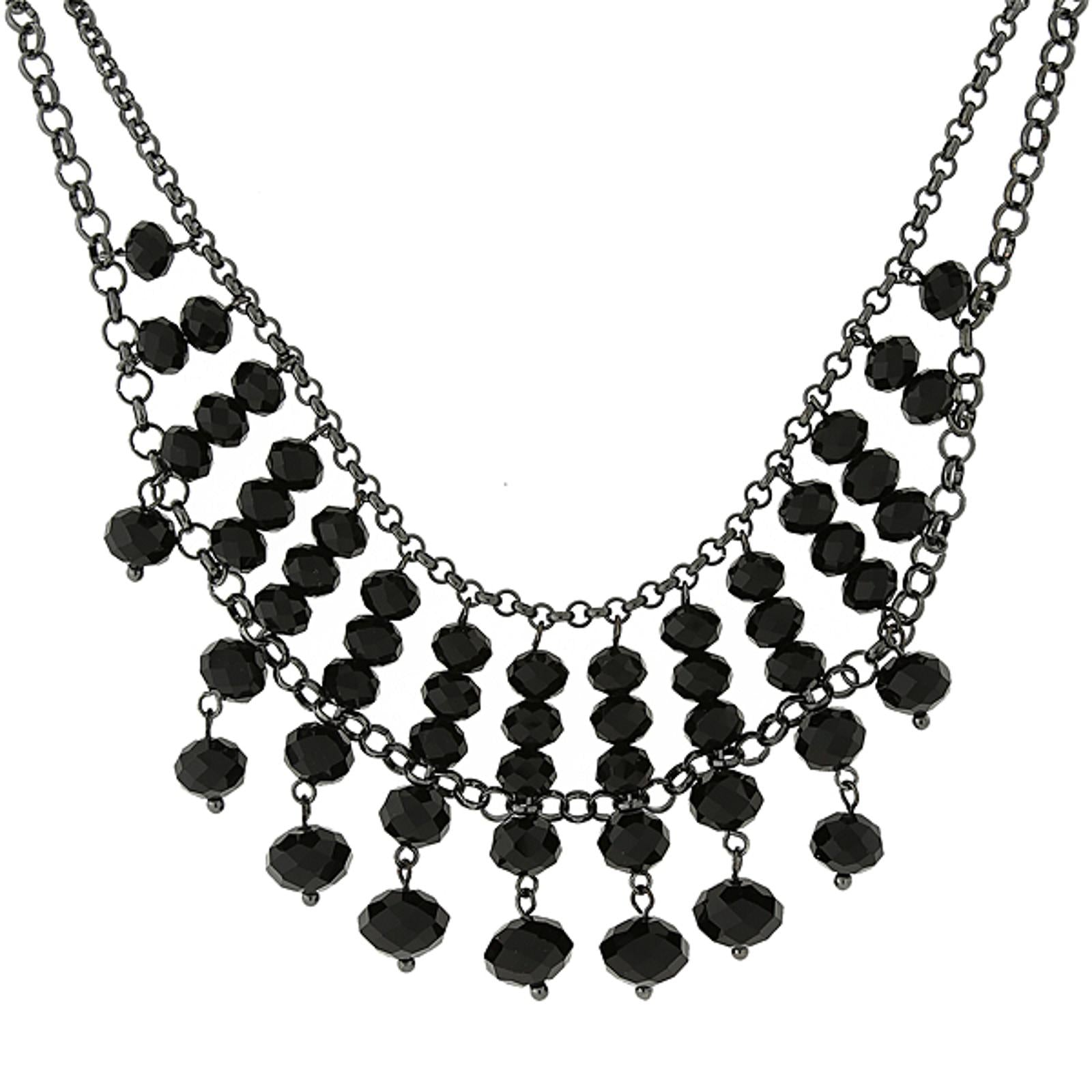 1928 Jewelry Multi Faceted Beaded Two Tier Chain Necklace 16" + 3" Extender