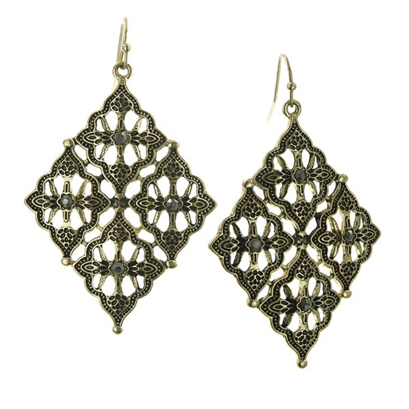 2028 Jewelry Diamond Filigree Hematite Stone Drop Earrings