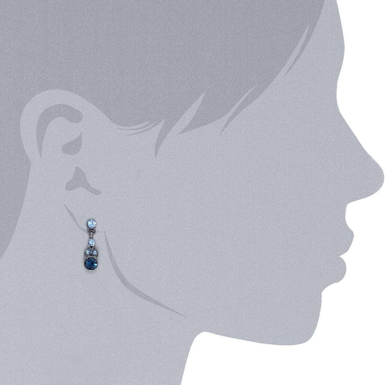 1928 Jewelry Light Sapphire & Montana Blue Euro Crystal  Drop Earrings
