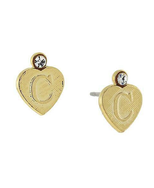 1928 Jewelry Round Crystal Gold Initial Heart Stud Earrings