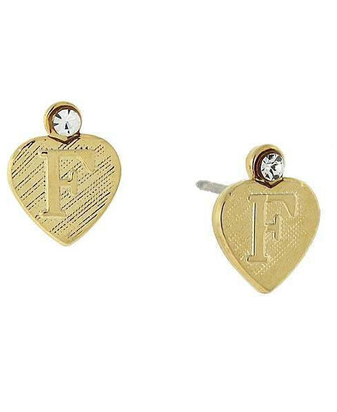 1928 Jewelry Round Crystal Gold Initial Heart Stud Earrings