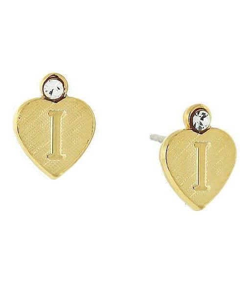 1928 Jewelry Round Crystal Gold Initial Heart Stud Earrings