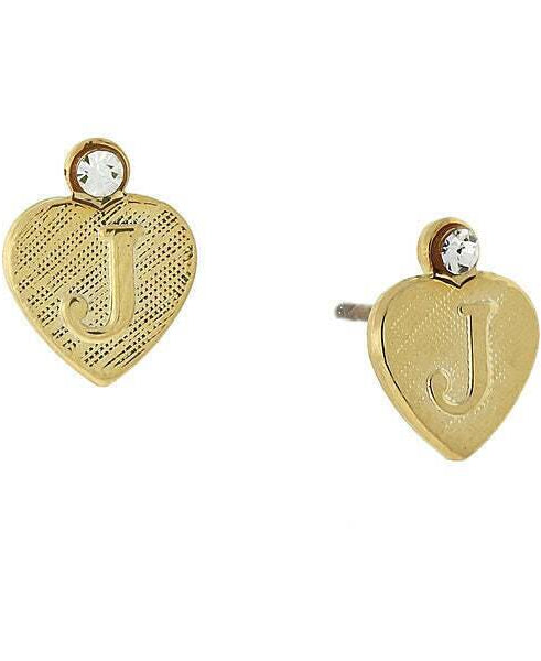 1928 Jewelry Round Crystal Gold Initial Heart Stud Earrings