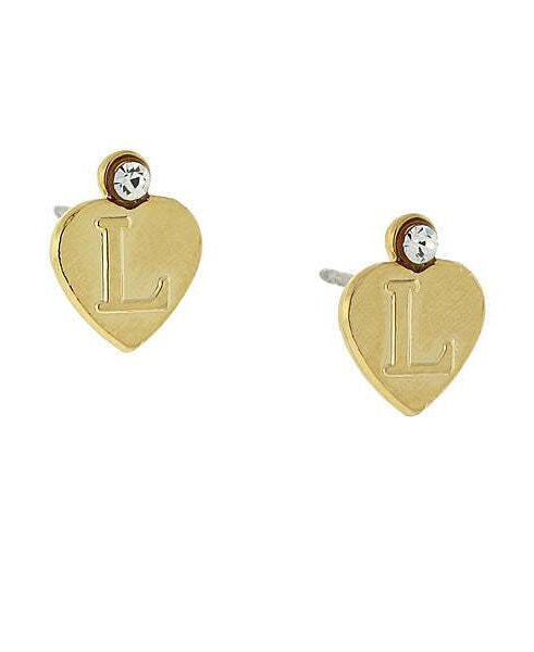 1928 Jewelry Round Crystal Gold Initial Heart Stud Earrings