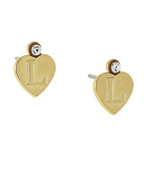 1928 Jewelry Round Crystal Gold Initial Heart Stud Earrings