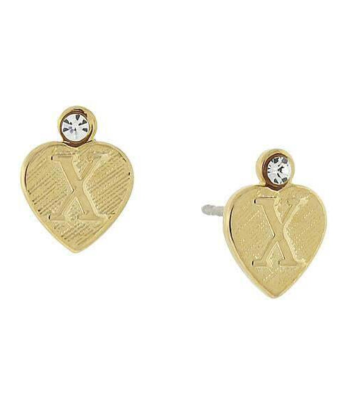 1928 Jewelry Round Crystal Gold Initial Heart Stud Earrings