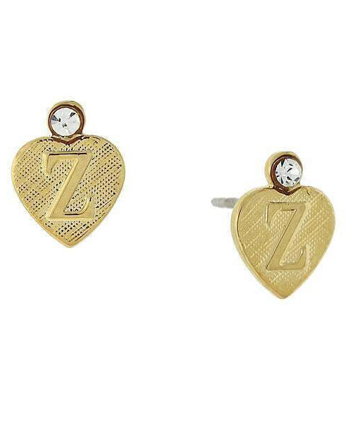 1928 Jewelry Round Crystal Gold Initial Heart Stud Earrings