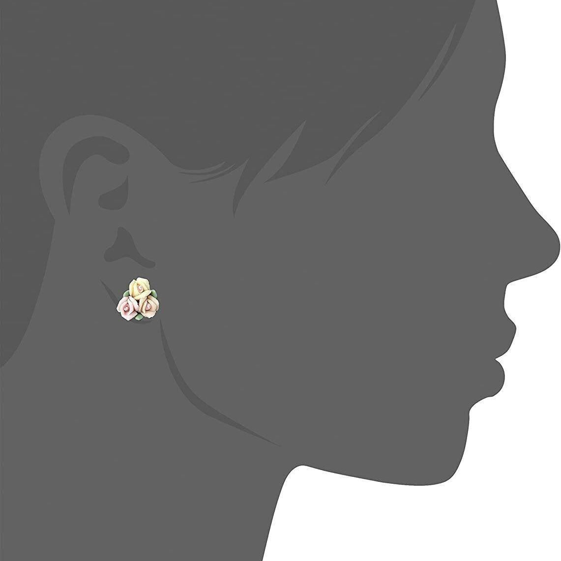 1928 Bridal Porcelain Rose Floral Bouquet Button Earrings