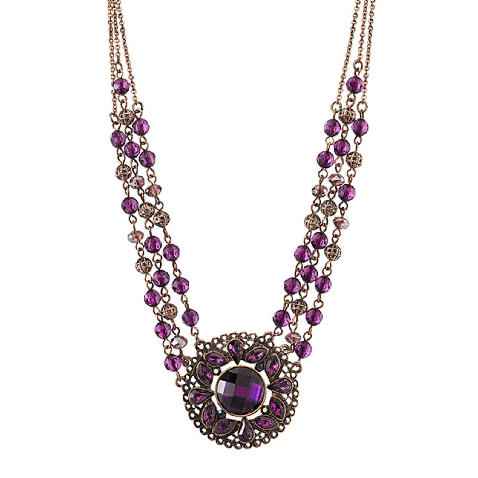 1928 Jewelry Amethyst Purple Bloom Statement Necklace 16" + 3" Extension