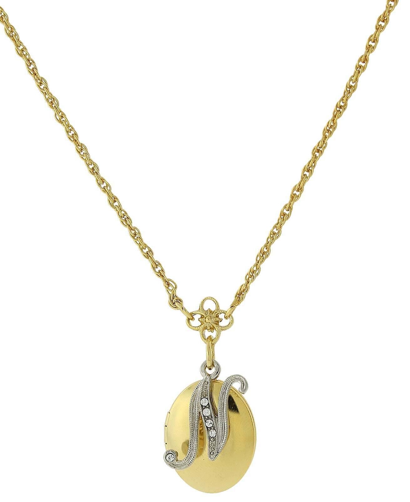 1928 Jewelry Crystal Initial Gold Locket Necklace 16"
