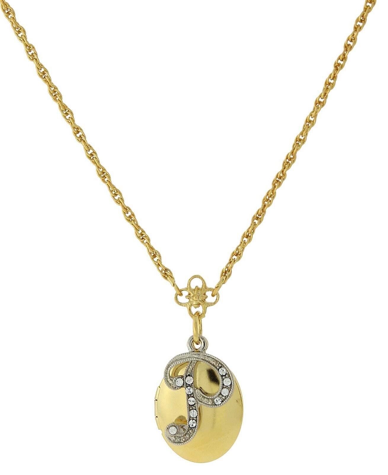 1928 Jewelry Crystal Initial Gold Locket Necklace 16"