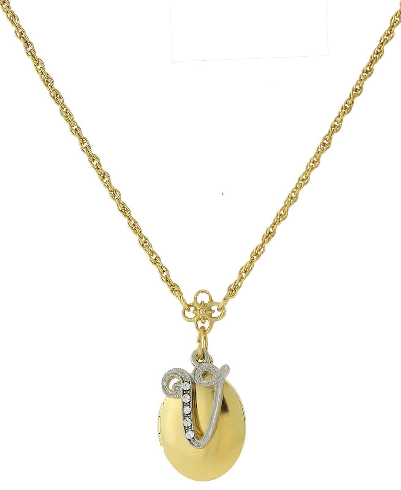 1928 Jewelry Crystal Initial Gold Locket Necklace 16"