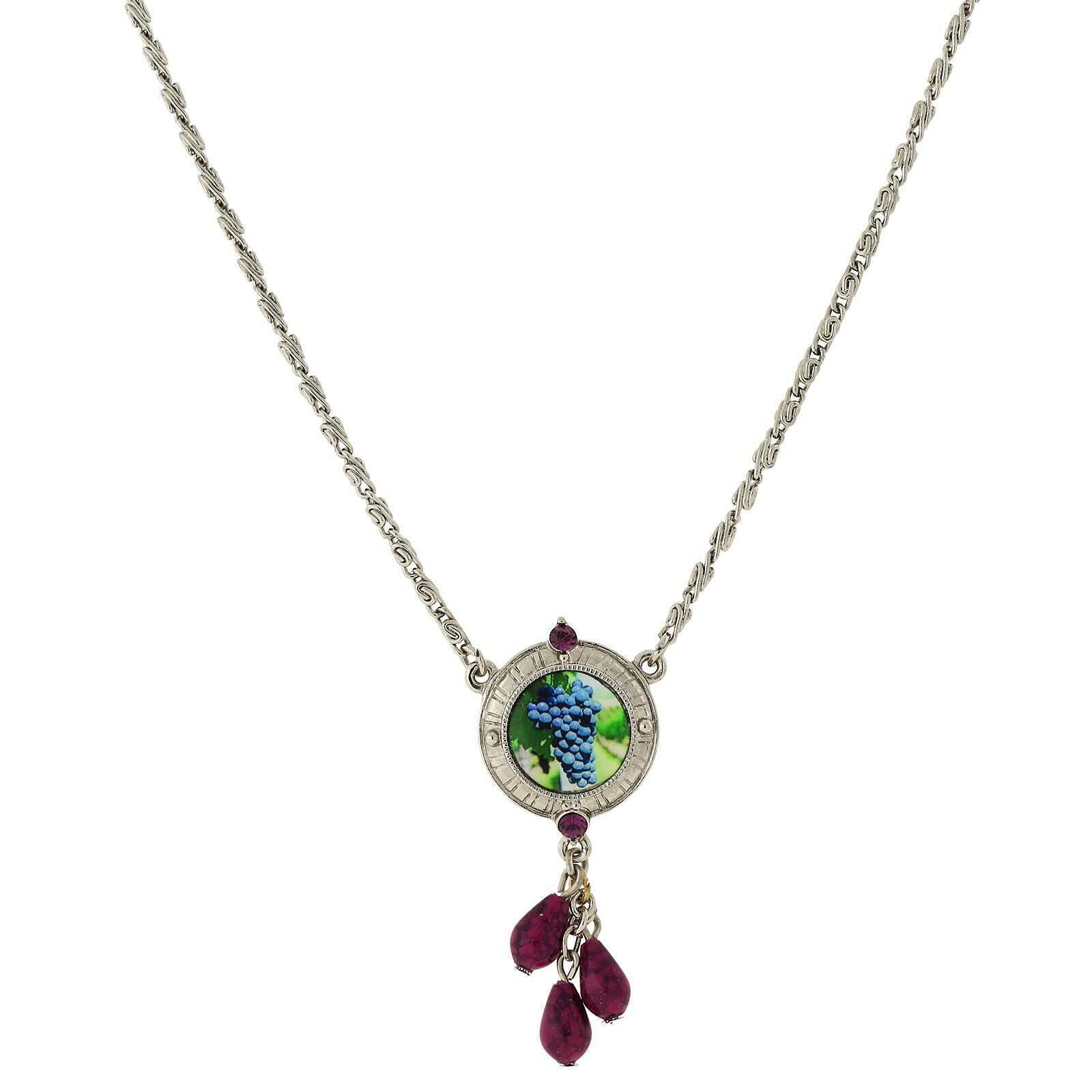 1928 Jewelry Winery Purple Grapes Decal And Amethyst Color Drop Necklace 16" + 3" Extender