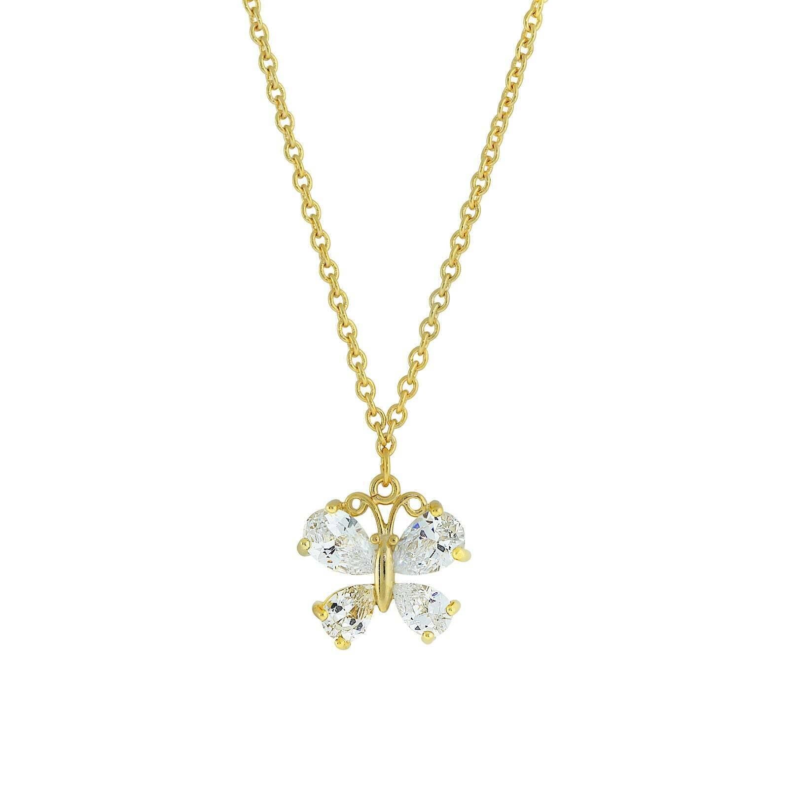 1928 Jewelry Cubic Zirconia Butterfly Pendant Necklace 16" + 3" Extender