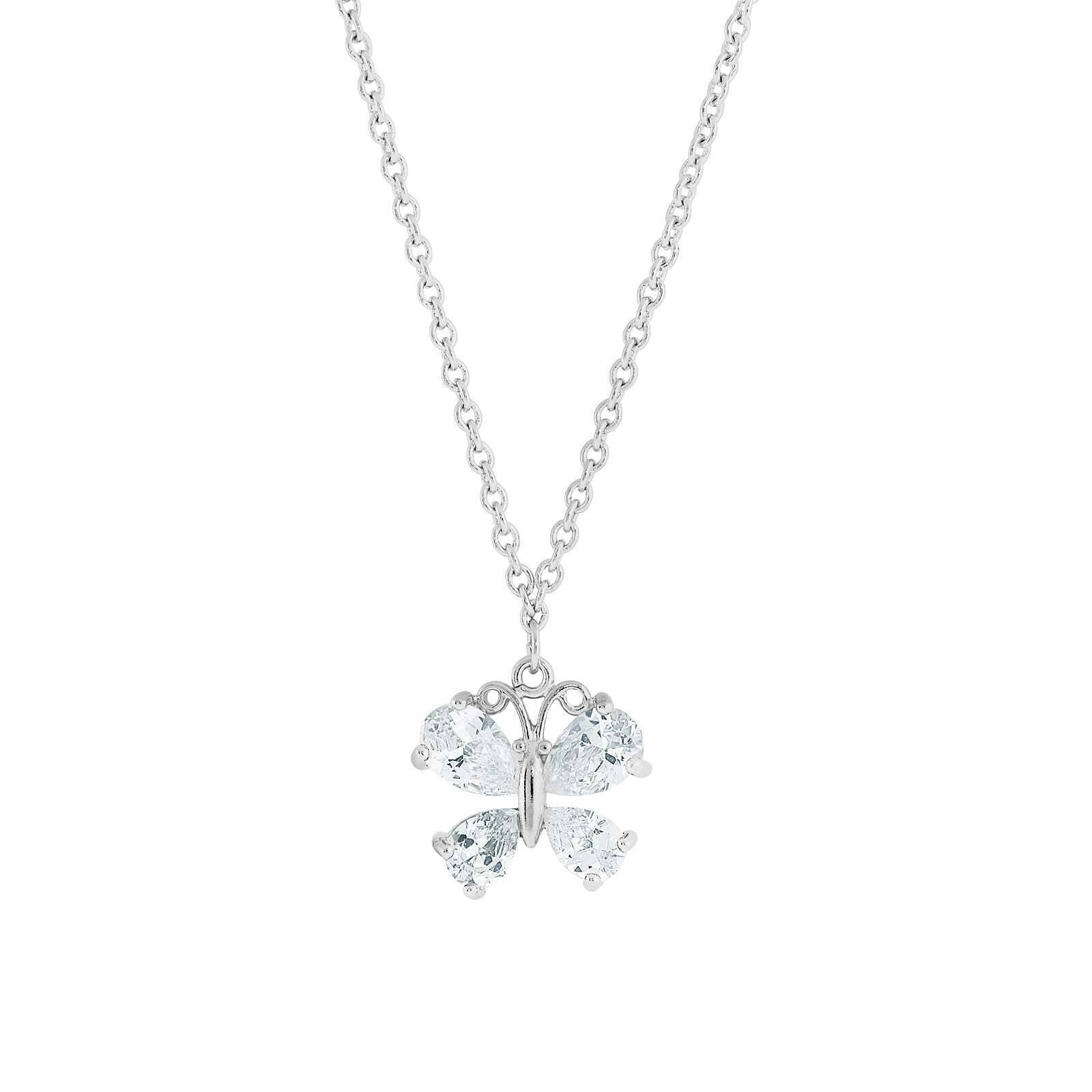 1928 Jewelry Cubic Zirconia Butterfly Pendant Necklace 16" + 3" Extender