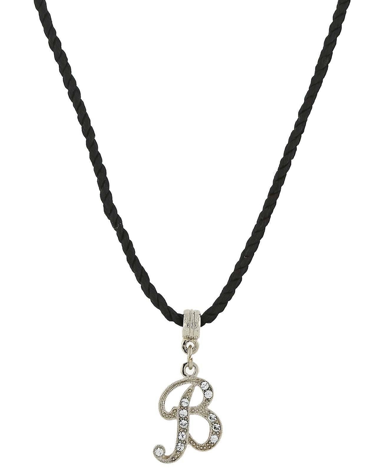 1928 Jewelry Crystal Initial Black Cord Necklace 14" + 3" Extender