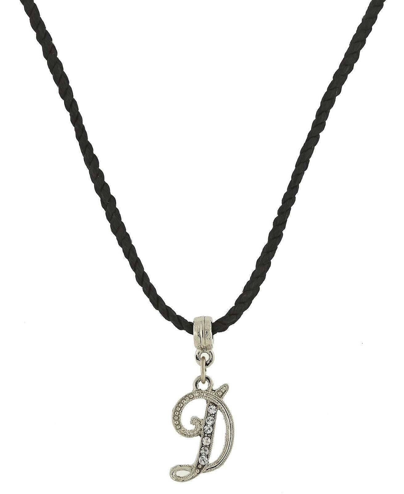 1928 Jewelry Crystal Initial Black Cord Necklace 14" + 3" Extender
