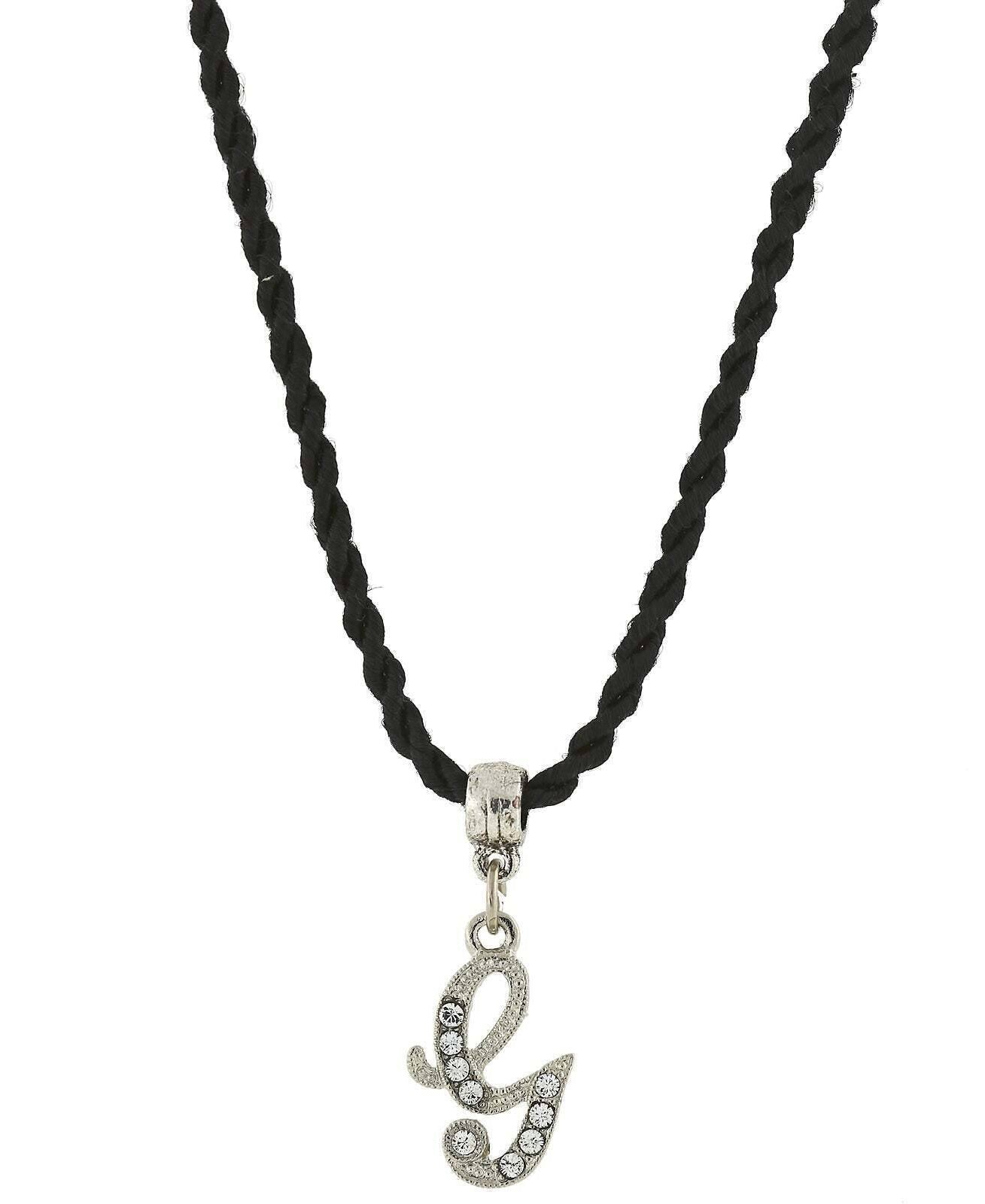 1928 Jewelry Crystal Initial Black Cord Necklace 14" + 3" Extender