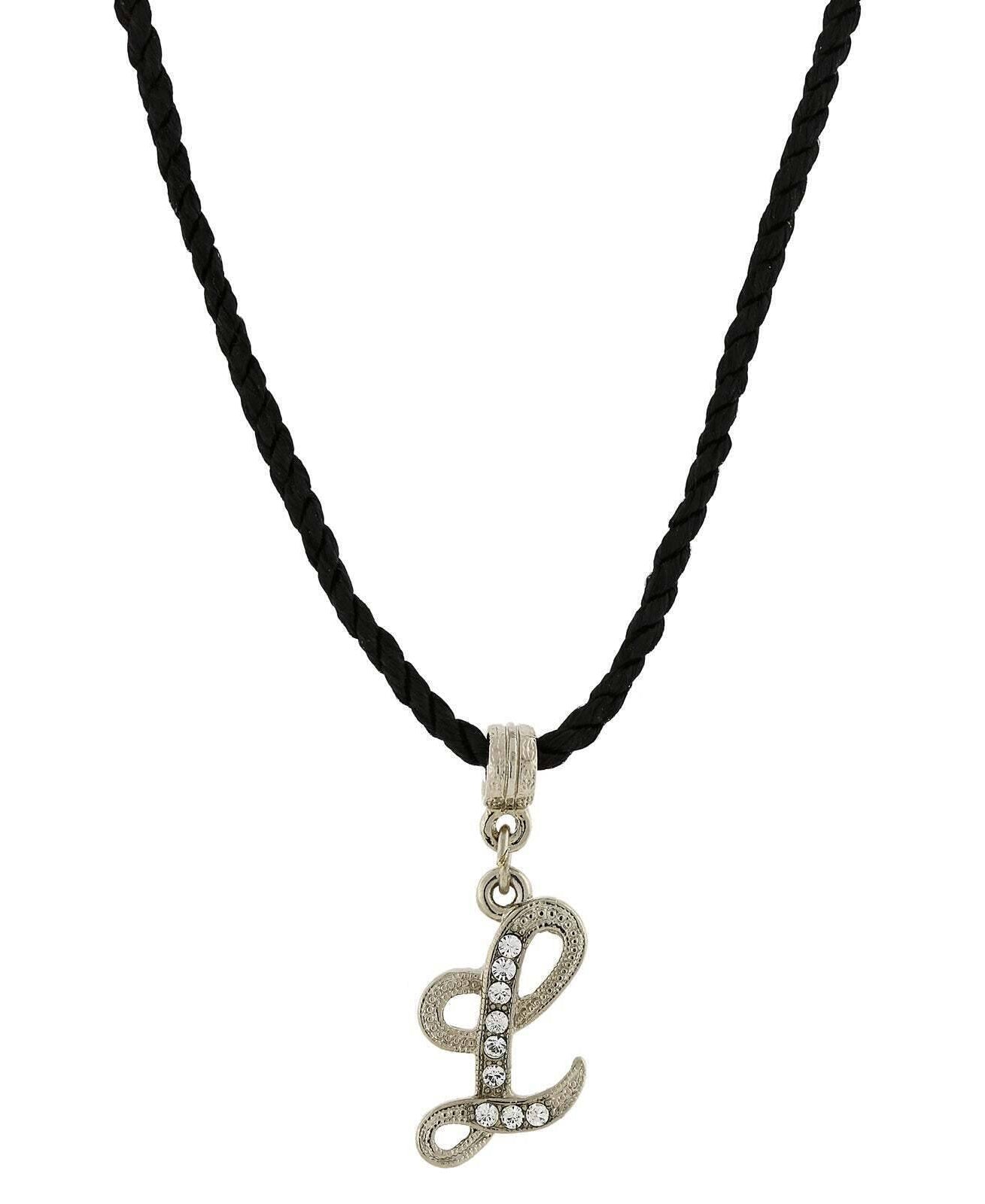 1928 Jewelry Crystal Initial Black Cord Necklace 14" + 3" Extender