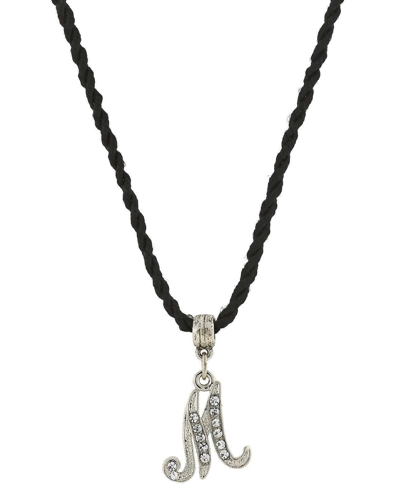 1928 Jewelry Crystal Initial Black Cord Necklace 14" + 3" Extender