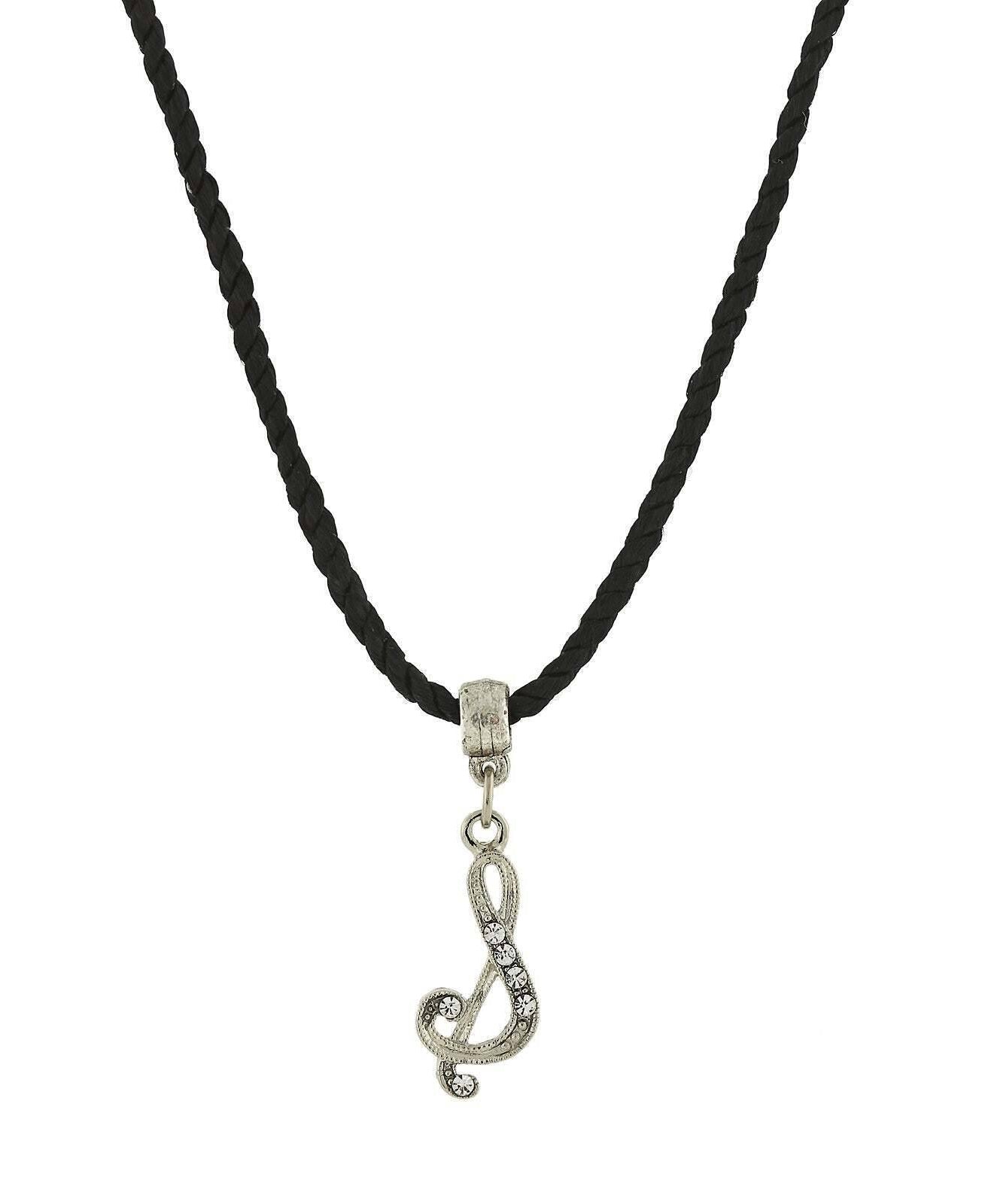 1928 Jewelry Crystal Initial Black Cord Necklace 14" + 3" Extender