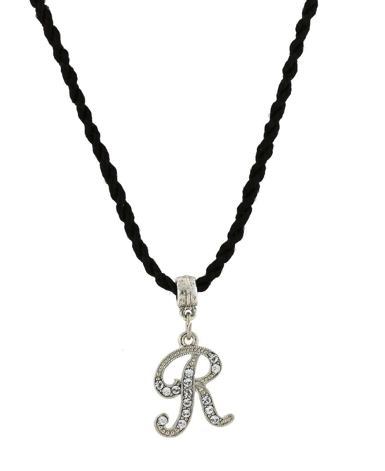 1928 Jewelry Crystal Initial Black Cord Necklace 14" + 3" Extender