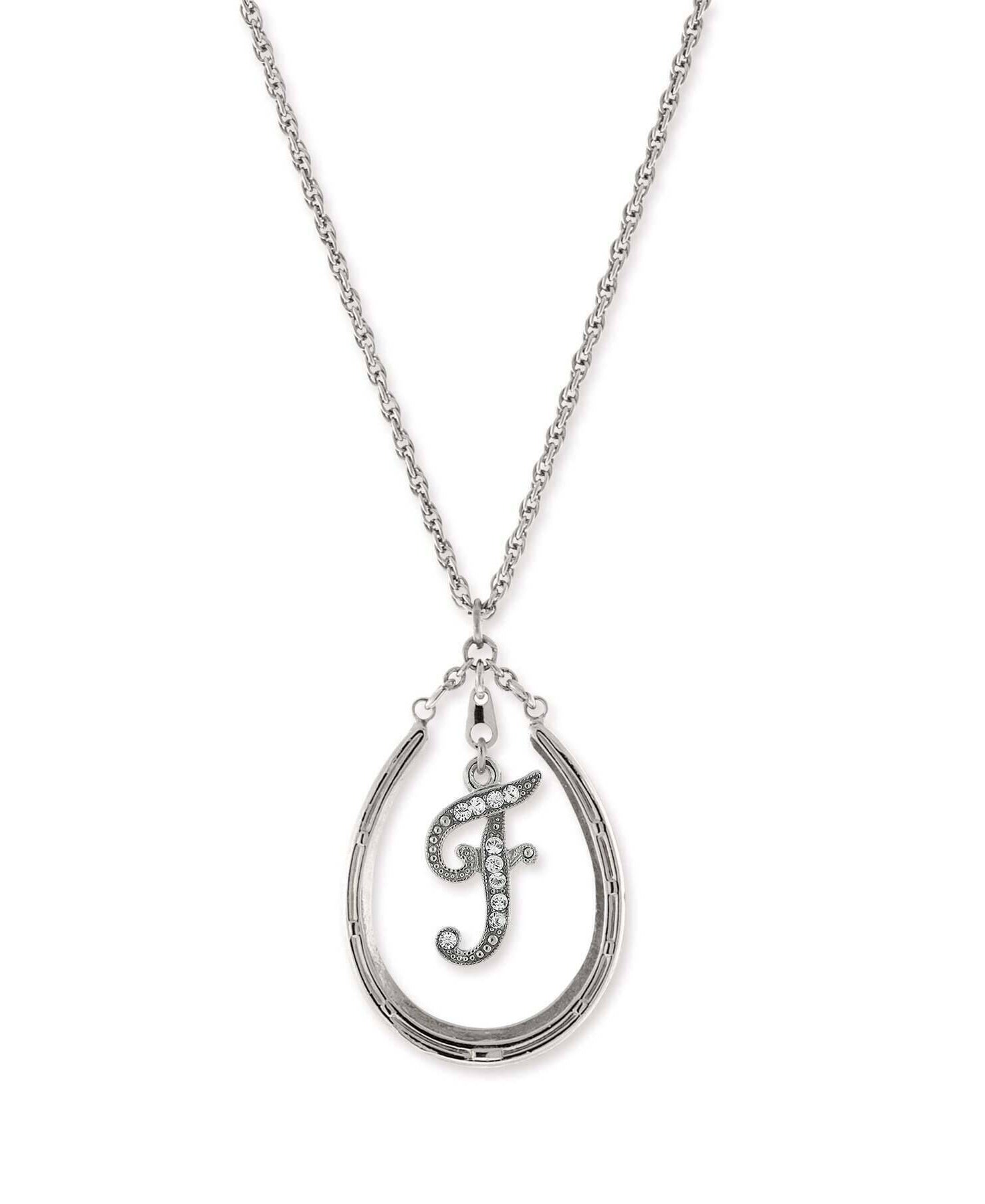 1928 Jewelry Pewter Horseshoe Crystal Initial Necklace 16" + 3" Extender