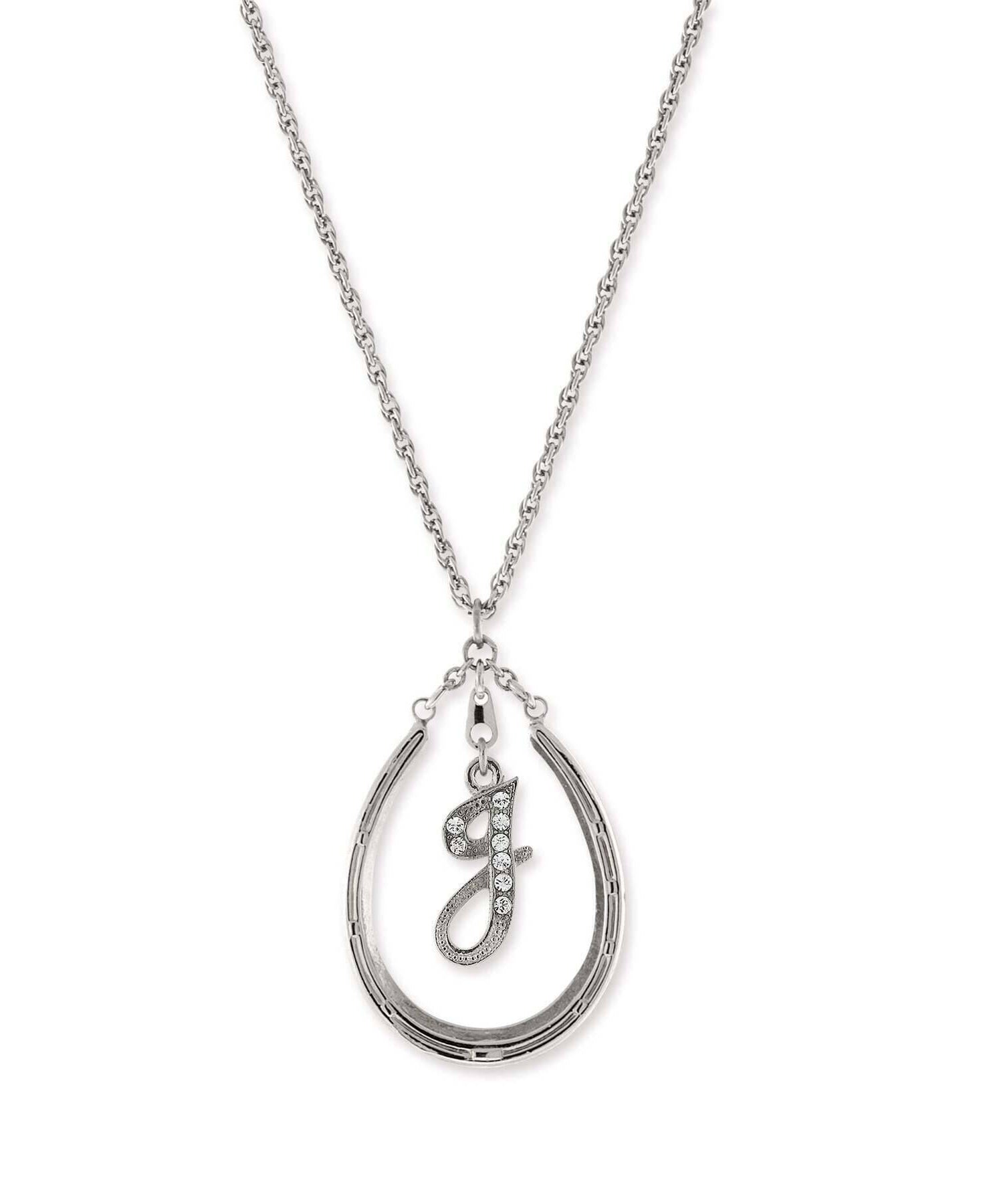 1928 Jewelry Pewter Horseshoe Crystal Initial Necklace 16" + 3" Extender