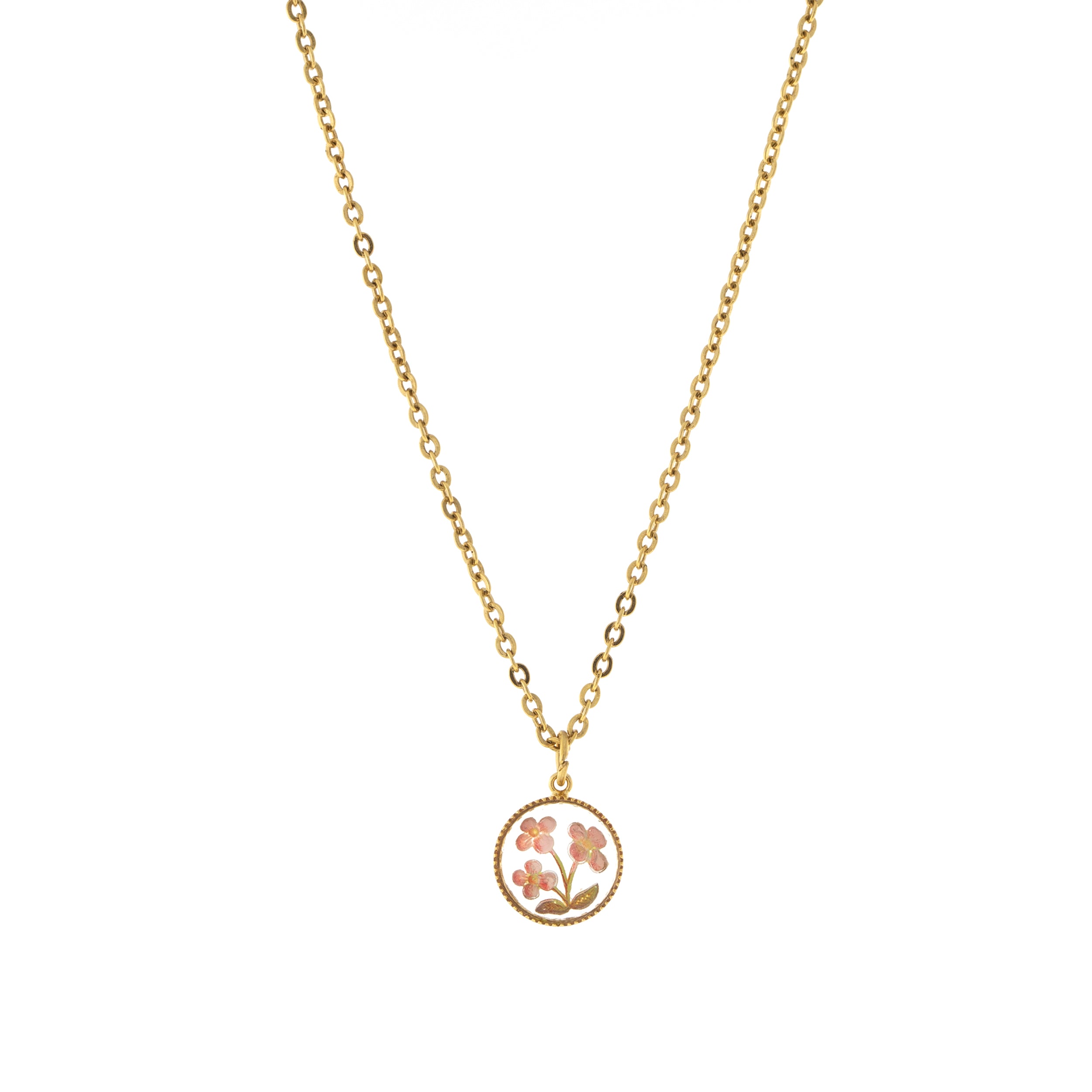 1928 Jewelry Petite Pink Floral Round Pendant Necklace 16" + 3" Extension