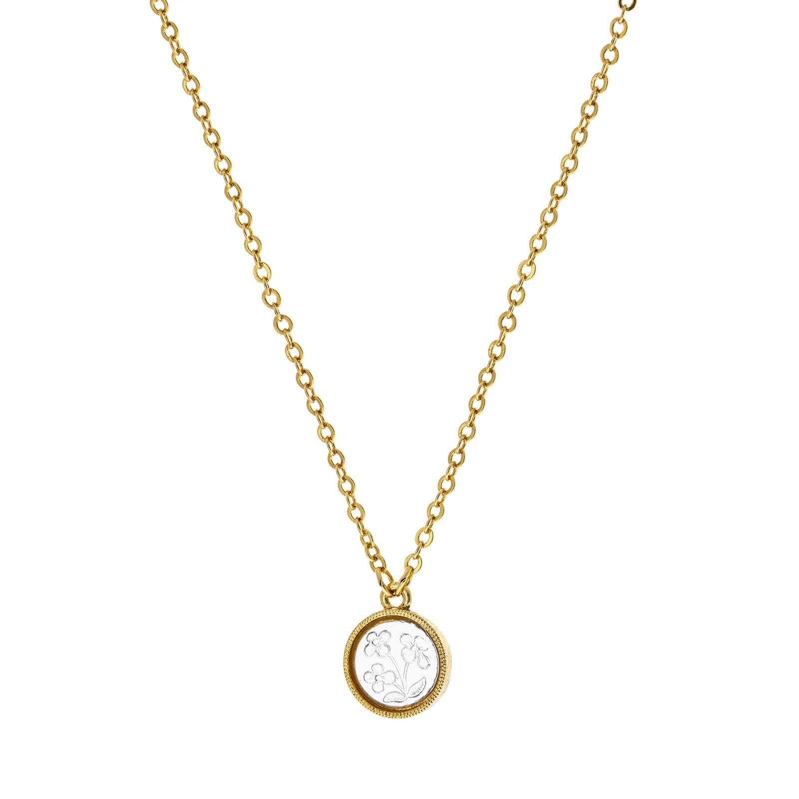 1928 Jewelry Petite Pink Floral Round Pendant Necklace 16" + 3" Extension
