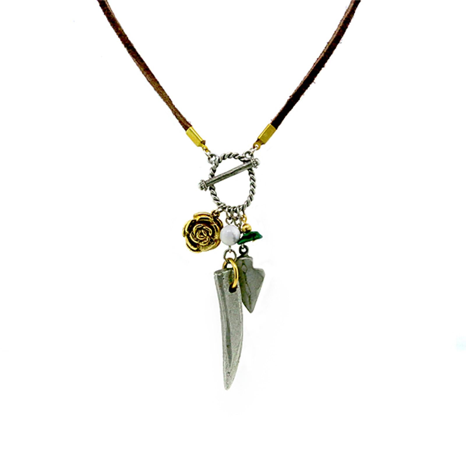 T.R.U. Tribal-Inspired Multi Charm Rawhide Necklace 30"