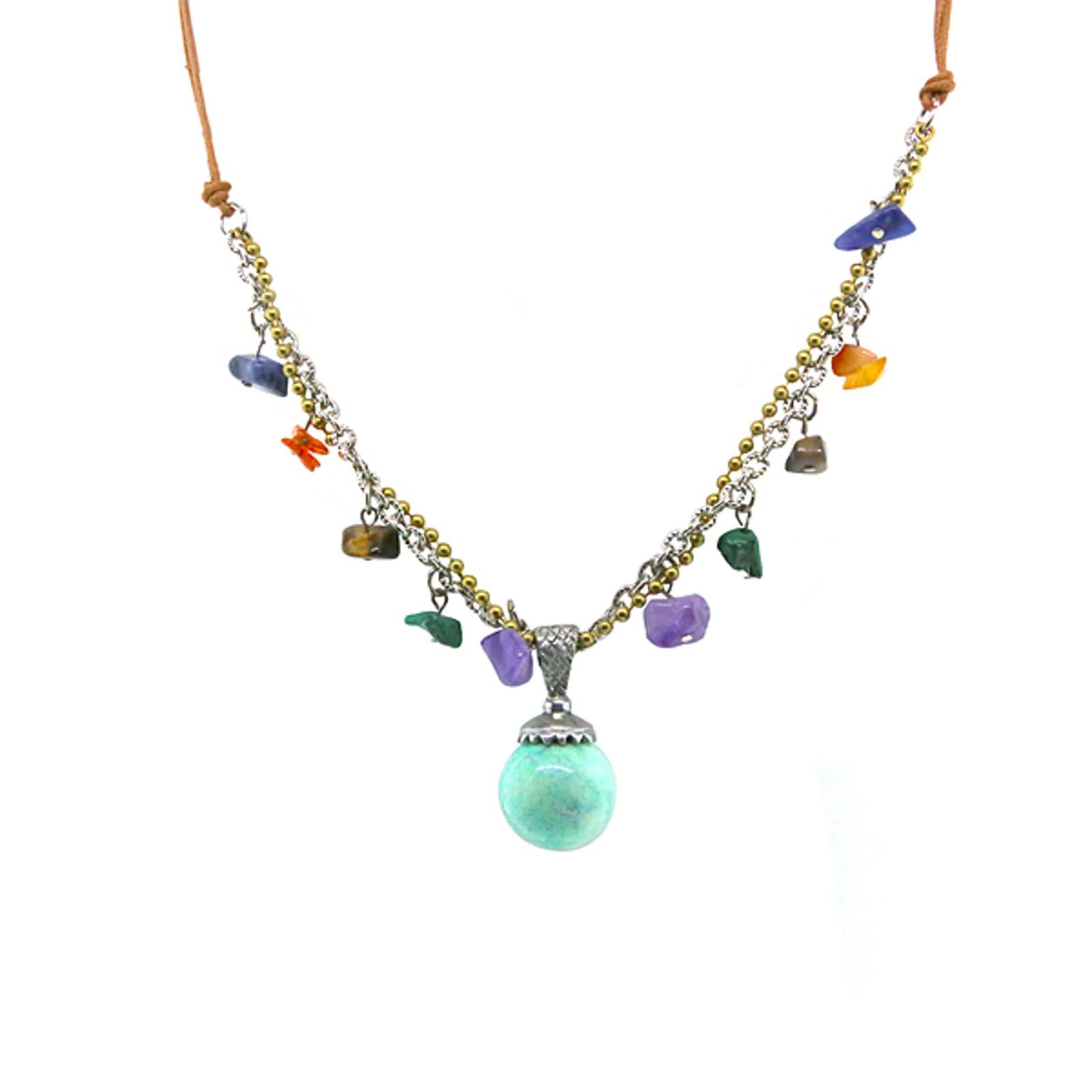 T.R.U. Leather Cord Multi Genuine Stone Pendant Necklace 24"