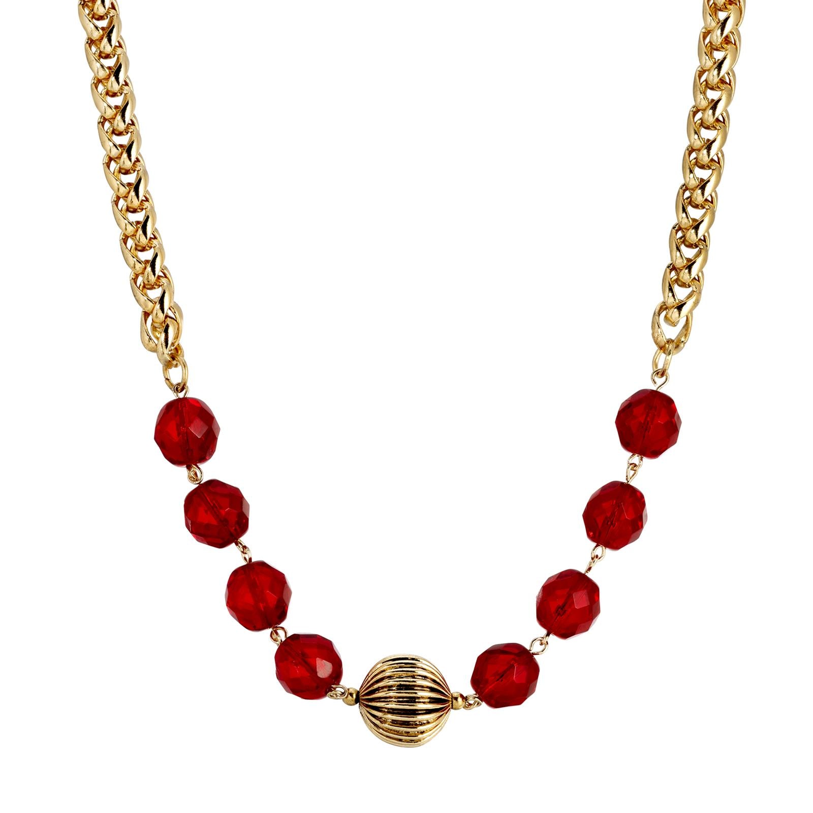 1928 Jewelry Ruby Red Crystal Weaved Steel Chain Necklace 16" + 3" Extension