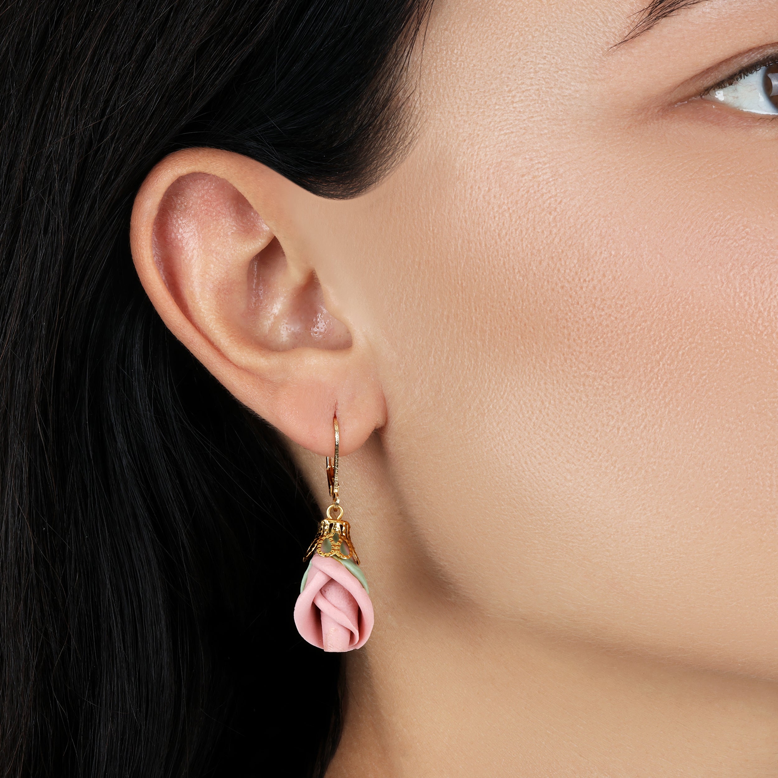 1928 Jewelry Pink Porcelain Rosebud Drop Earrings