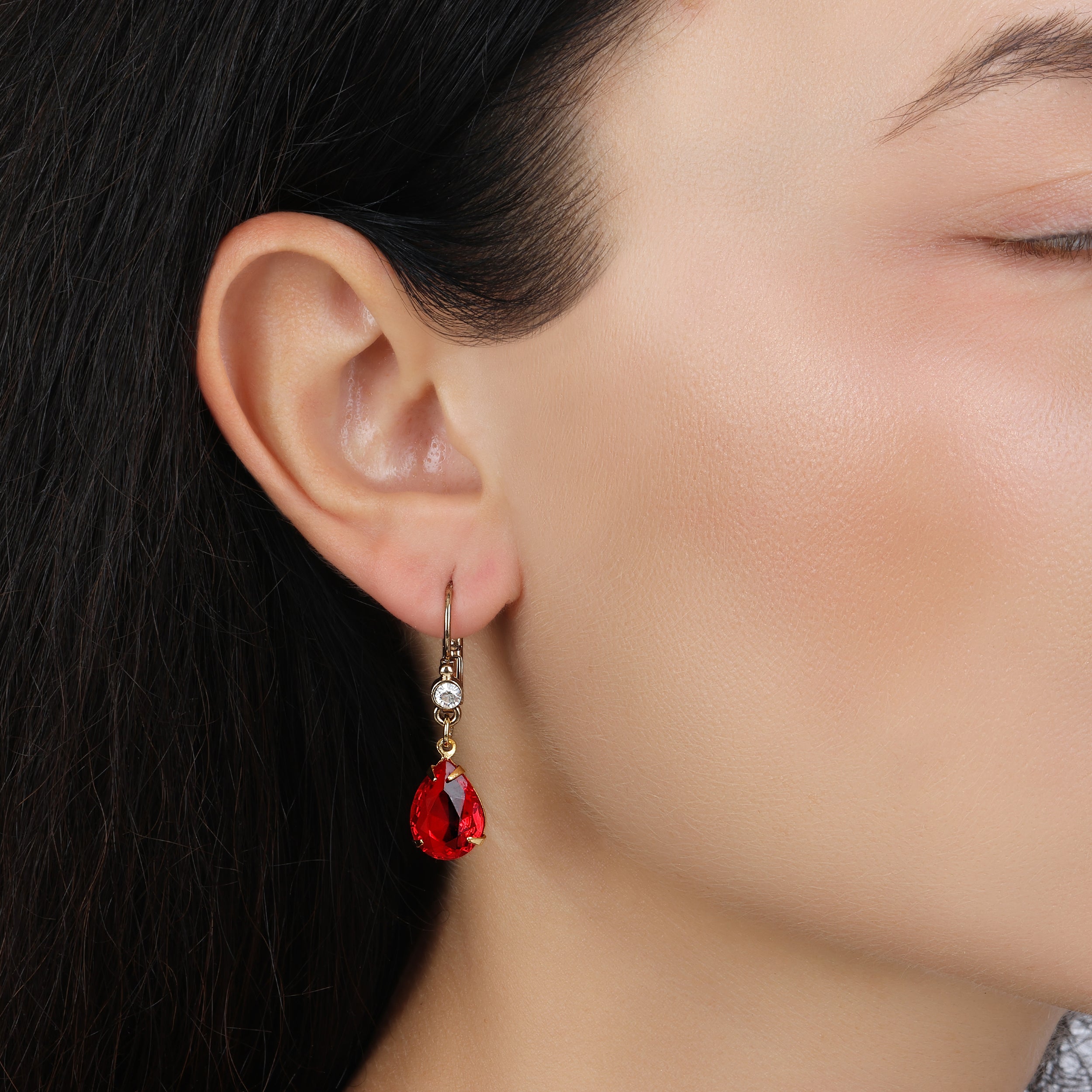 1928 Jewelry Siam Red Pear Shape Crystal Drop Earrings