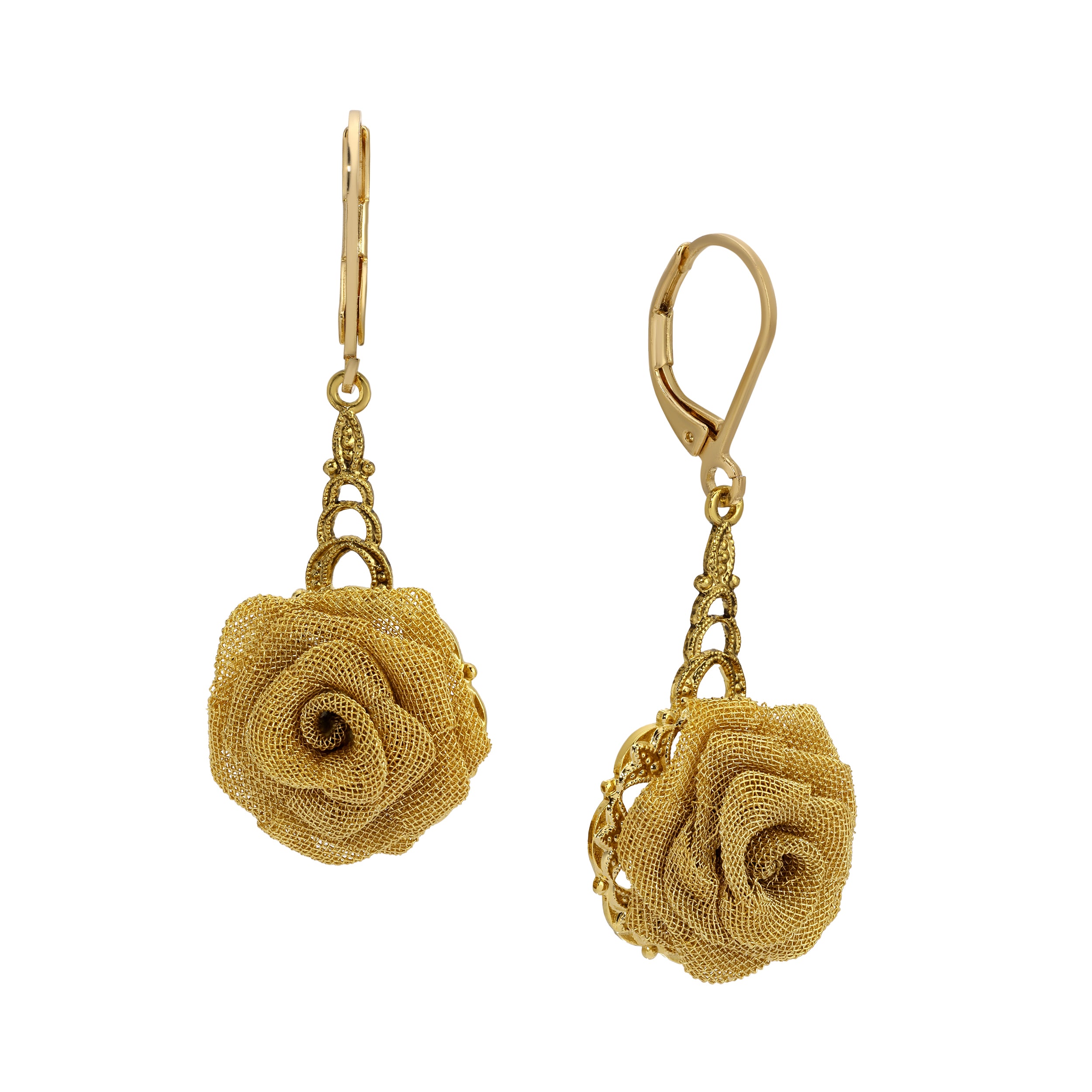 1928 Jewelry Gold Mesh Flower Drop Earrings