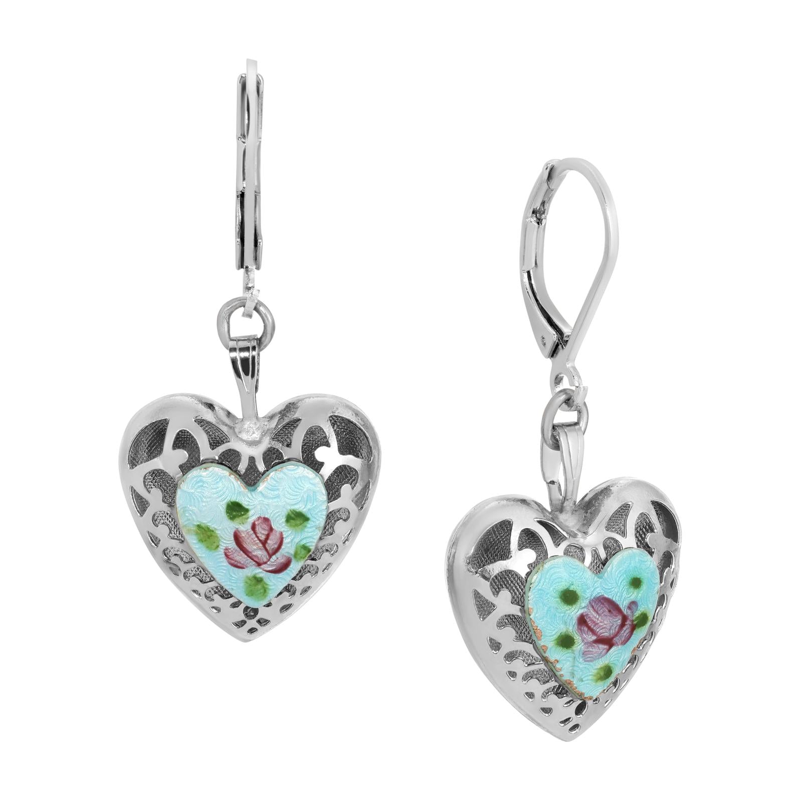 1928 Jewelry Artisan Pink Rosebud Heart Drop Earrings
