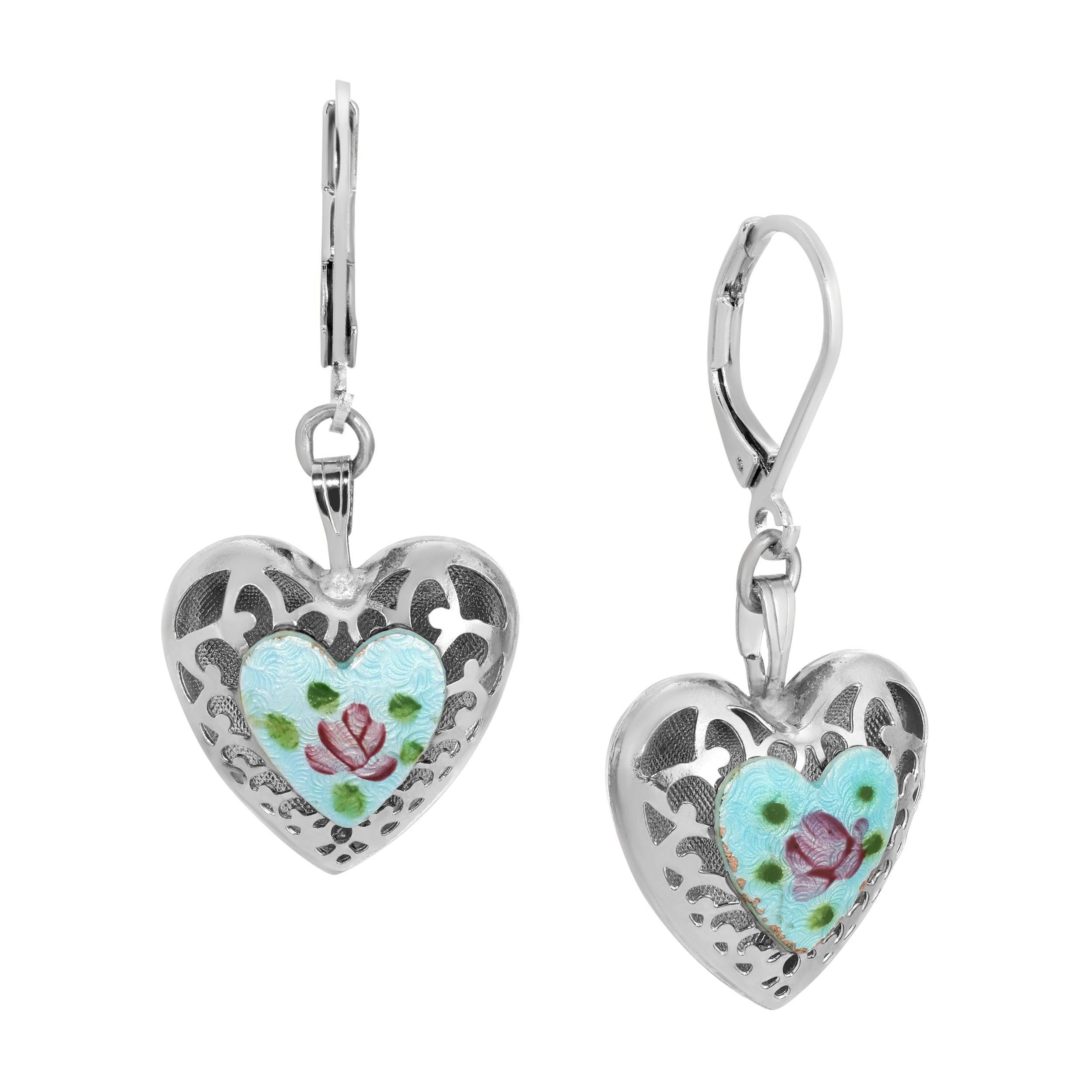 1928 Jewelry Artisan Pink Rosebud Heart Drop Earrings