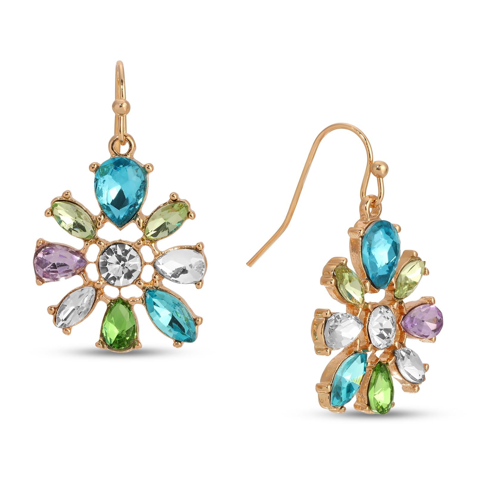 1928 Jewelry Multicolor Crystal Flower Drop Earrings