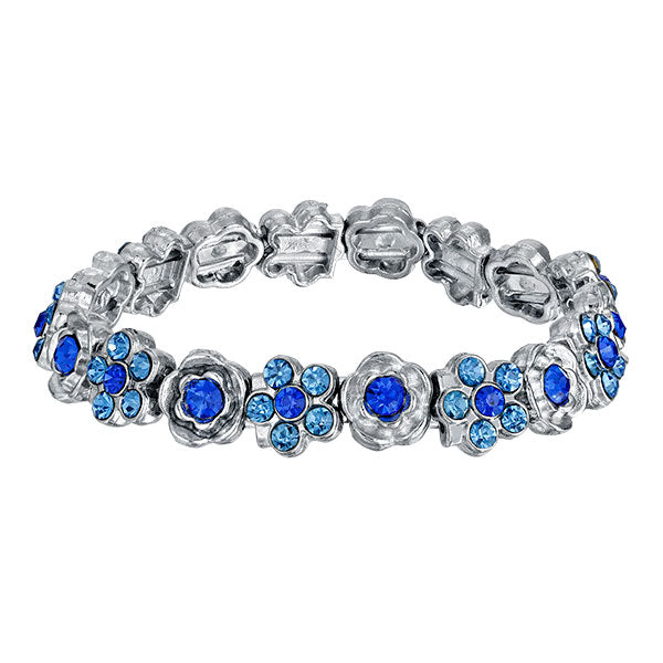 1928 Jewelry Crystal Flower Motif Stretch Bracelet