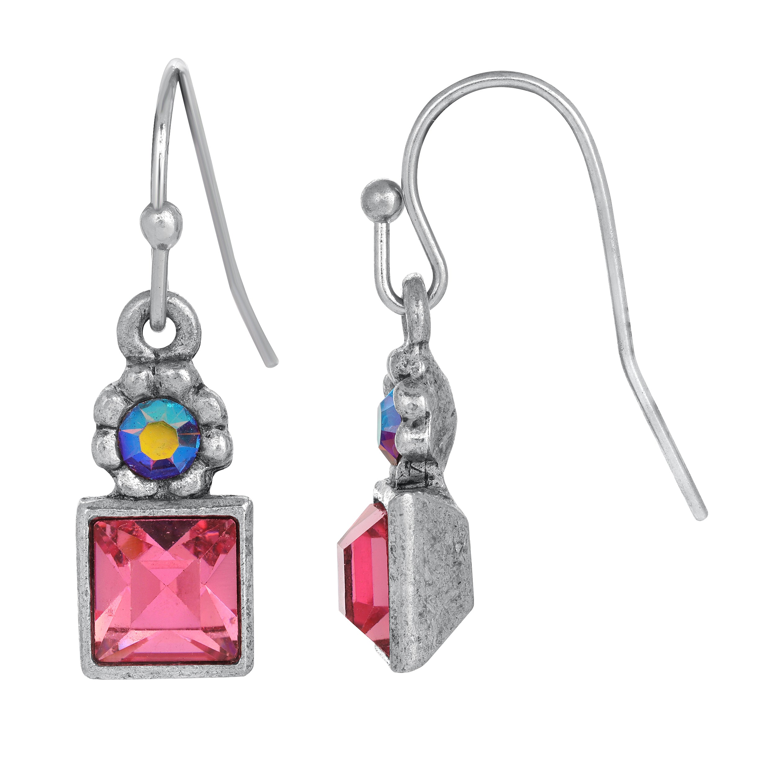1928 Jewelry Round And Square Sparkling Crystal Drop Earrings