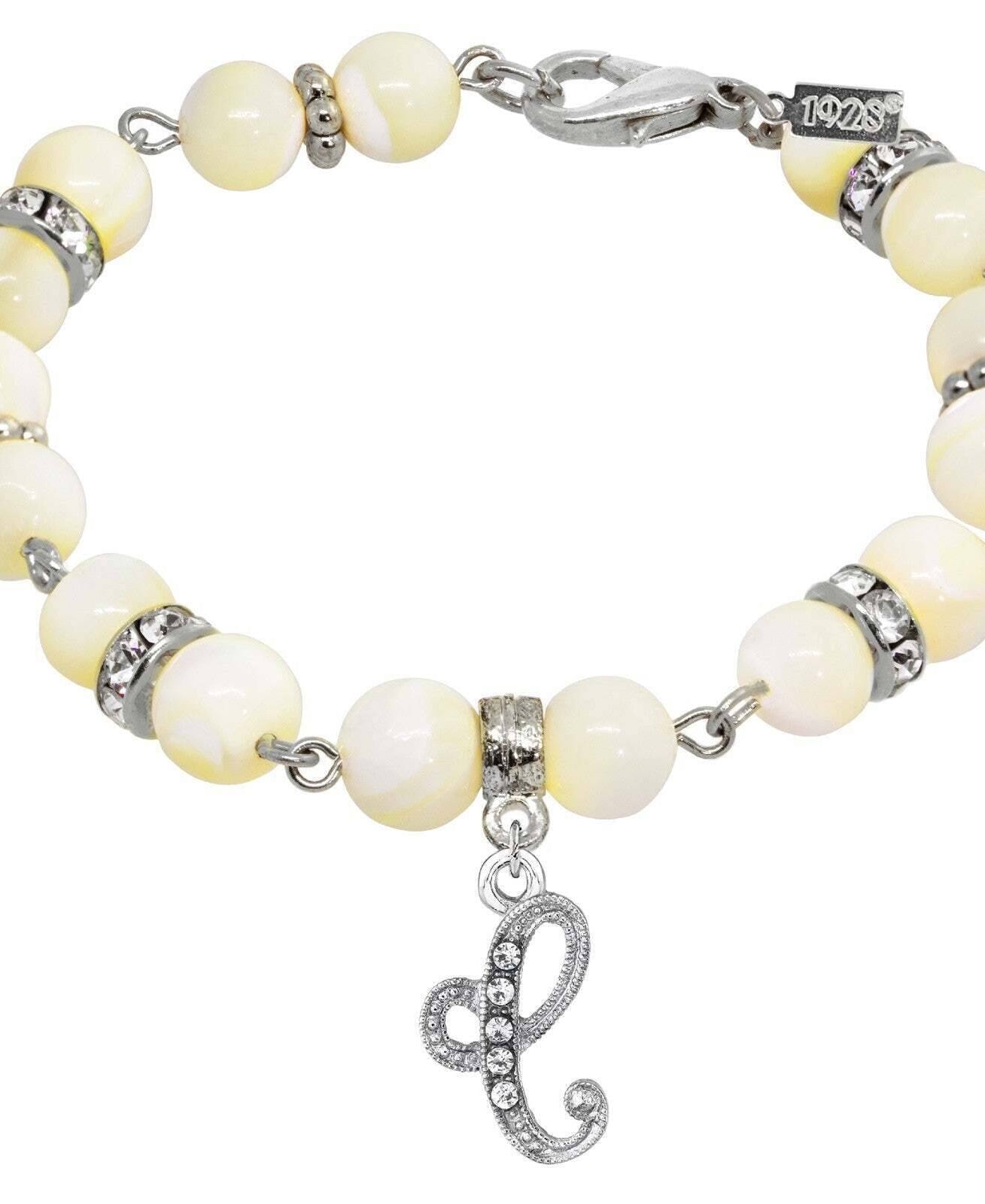 1928 Jewelry Mother Of Pearl Crystal Initial Charm Bracelet