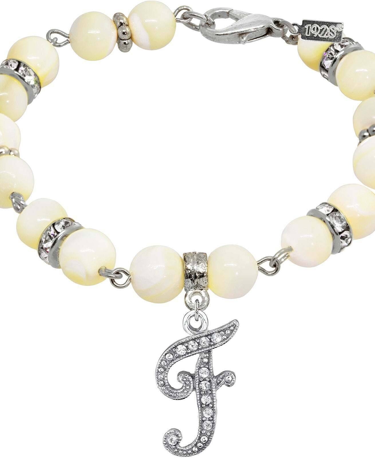 1928 Jewelry Mother Of Pearl Crystal Initial Charm Bracelet