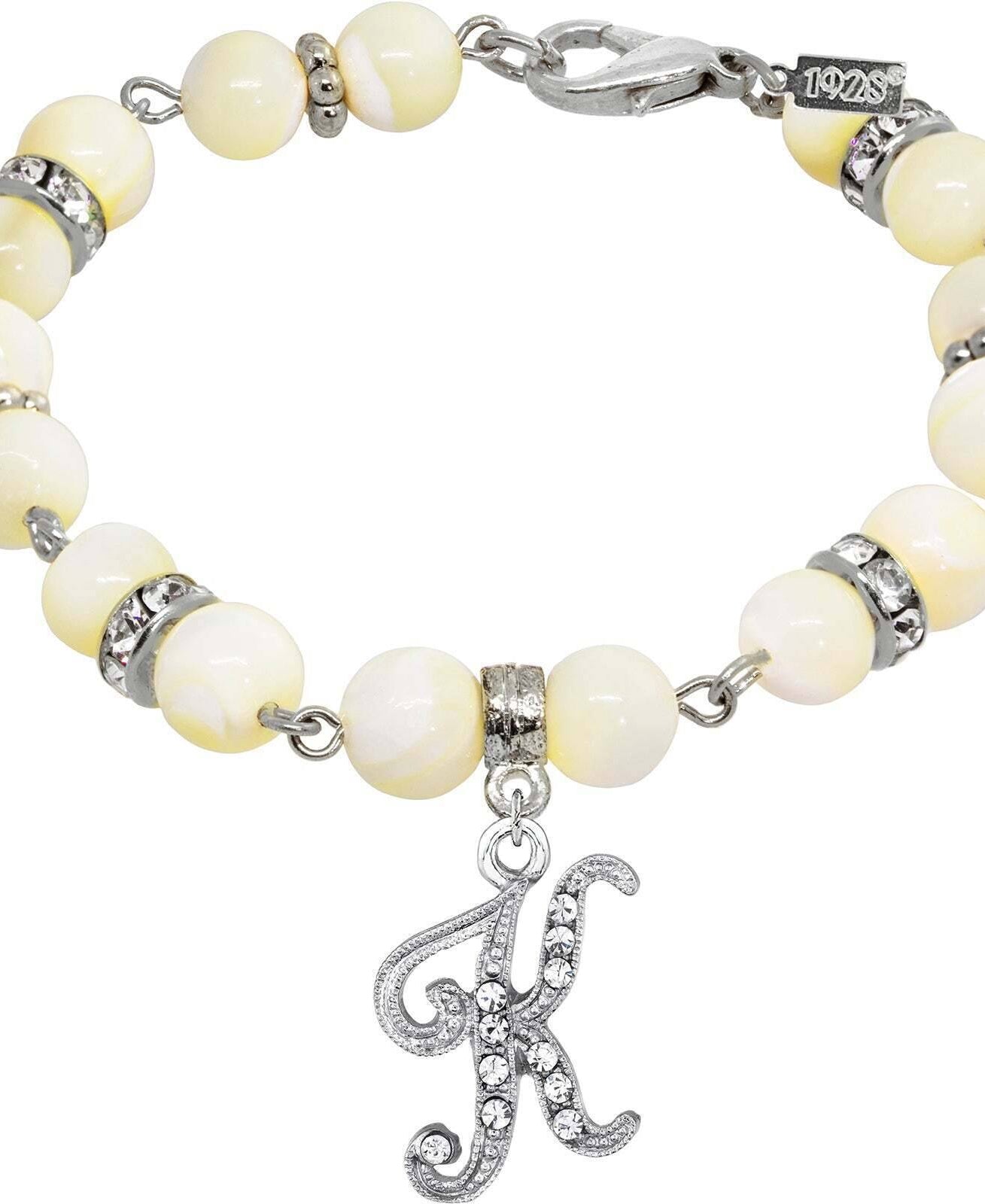 1928 Jewelry Mother Of Pearl Crystal Initial Charm Bracelet