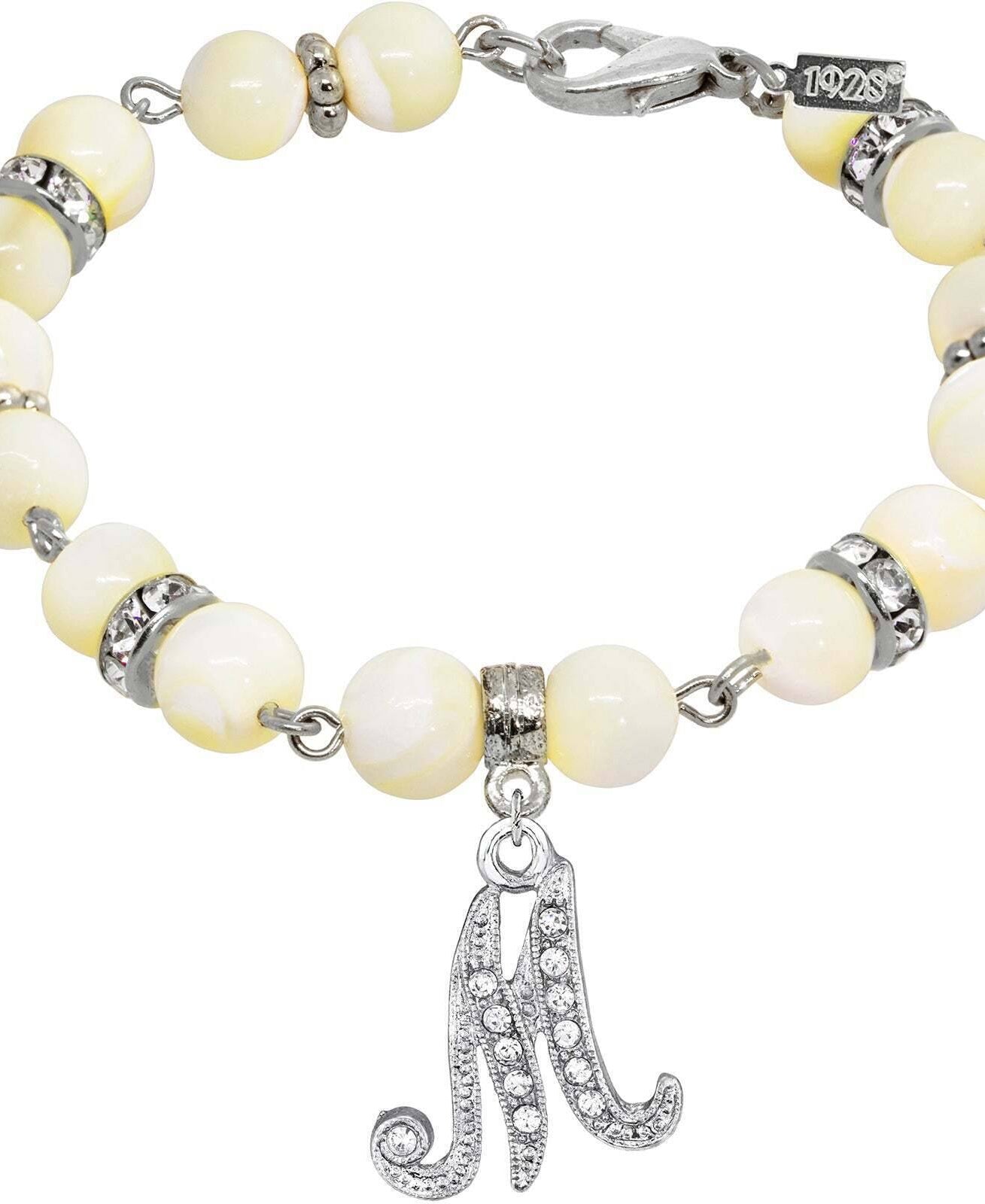 1928 Jewelry Mother Of Pearl Crystal Initial Charm Bracelet